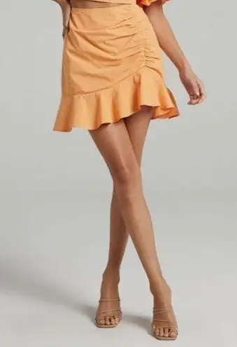 Showpo Astarte Ruched Mini Skirt In Sherbet NEW Size 2 Orange