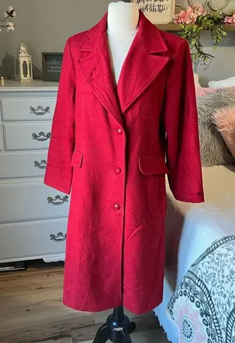 Red Vintage Long Wool Coat Womens 8P Prelude Excellent Condition