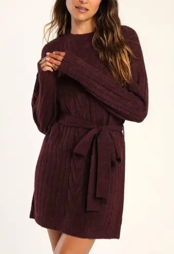 Lulus Burgundy Cable Knit Mini Sweater Dress