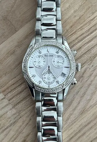 Bulova Ladies Watch Diamonds Chronograph White Dial Stainless Bracelet