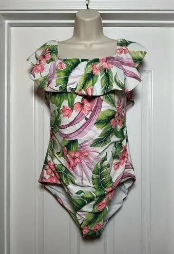 Kona Sol New Tropical Women’s Floral Ruffle One Piece Swimsuit Bathing Suit XL