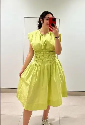 EDUN CHOI X RTR Neon Green 100% Cotton Scoop Neck Poplin Midi Dress Size 2