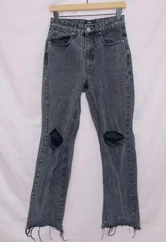 Cotton On  Black Wash Denim Distressed High Rise Long Straight Leg Jean size 4