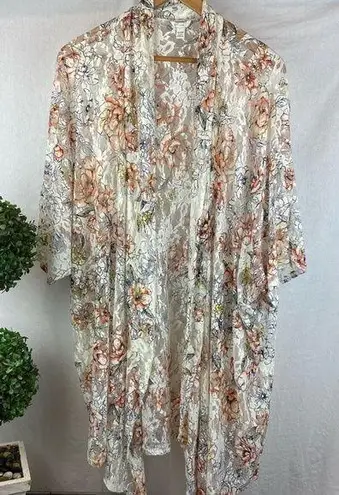 Est. 1946 White Floral Sheer Lace Open Front Kimono Swim Cover Up Robe by 