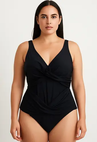 Smismivo Womens Swimsuit Size XL Black One Piece Ruched Cutout Beach Pool Vacay