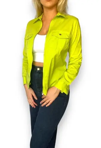 Retro Y2K Zip Up Long Sleeve Lime Green Chartreuse Gorpcore Blouse Summer Top