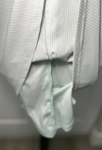 Showpo Mini Dress Ruffle Trim Tie Strap Open Back Ribbed Light Green US 2