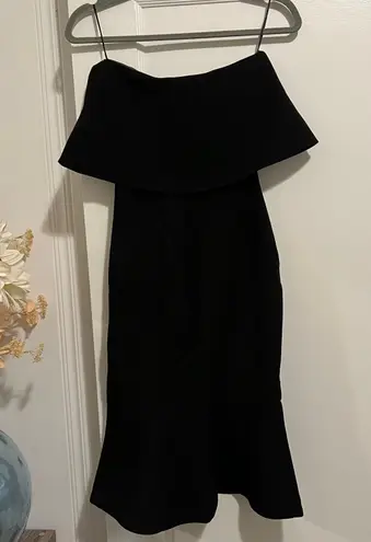 Likely Black Strapless Fitted Ruffle Hem Flounce Midi Conrad Dress Size 00 NWT