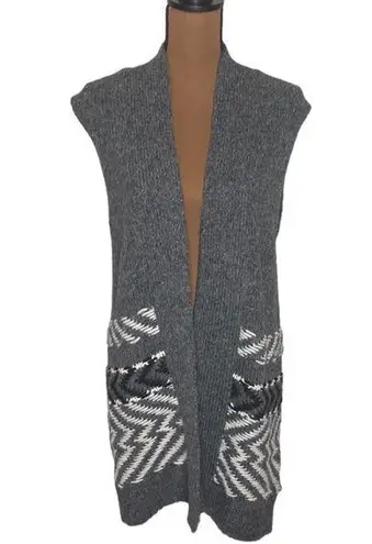 White + Warren soft alpaca jacquard longline patterned vest size XS Gray
