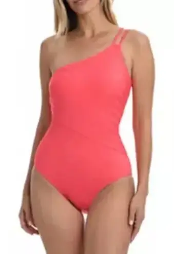 La Blanca Linea Costa One Shoulder One Piece Swimsuit 10 Coral