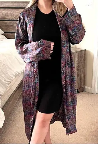 Cacique Vintage Paisley Satin Robe Medium 90s Lingerie Multicolor