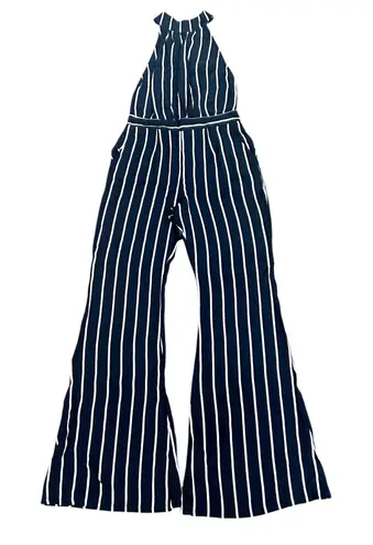 Flynn Skye Black White Striped High Neck Flare Jumpsuit Sz M