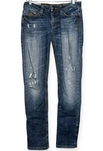 Blessed & Cursed 30 Medium Blue Embroidered Studded Forbidden Fruit Skinny Jeans