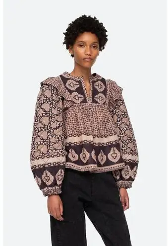 💕SEA NEW YORK💕 Margo Quilted Top ~ 100% Cotton Purple Border Print Large NWOT