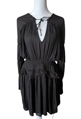 IRO Black Plunge Neck Bishop Sleeve Cocktail Dress