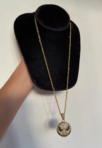 NEW Gold Plated Iced Out Bling Jack Skellington Skull Pendant Chain Necklace