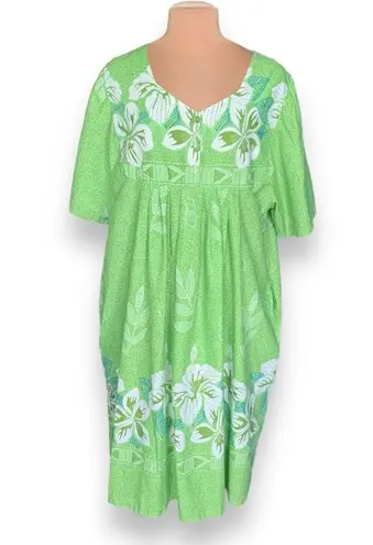 Vintage Anthony Richards Dress MuuMuu Chartreuse Tropical Print Flower Detail Green Size 2X