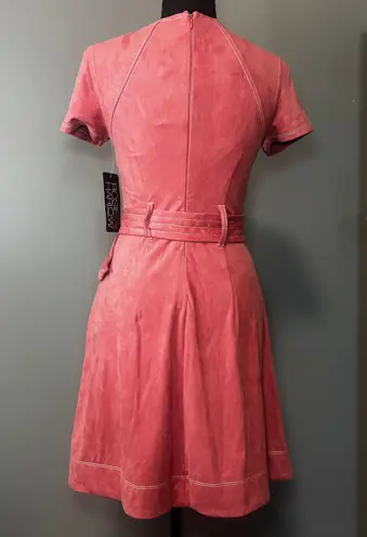 Rosie Harlow Faux Suede Fit &Flare Dress Womens Size Small Stretch Pink Belted