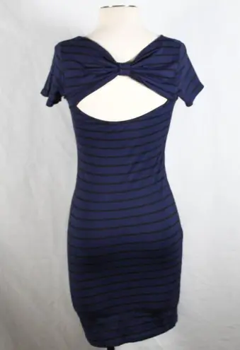 Soprano Dark Blue and Black Striped Dress with Bow Design Back