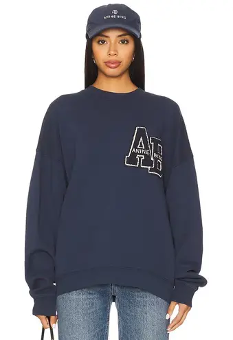 ANINE BING Womens Navy Blue Crew Neck AB Logo Patch Sweatshirt Collegiate Medium - Image 1