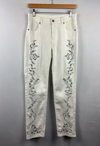 Women’s Anthony Studios Size 6 White Jeans with Silver & Grey Embroidery
