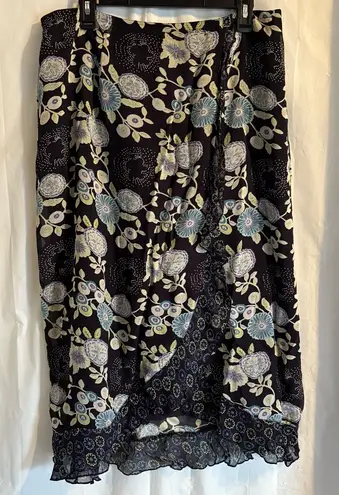 Requirements Floral Midi Skirt Sz 16 Black Swing Lined Cottagecore Boho Stretch - Image 1