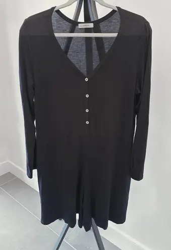 Cherish Black Long Sleeve Cozy Loungewear Romper Wood Buttons Size Large