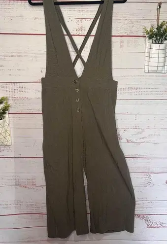 Women’s Olive Green & White Pinafore Wide Leg Cropped Jumpsuit | Medium
