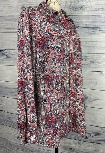 kim rogers  Curvy Button Front Shirt Womens Size 1X Paisley Long Sleeve Cotton