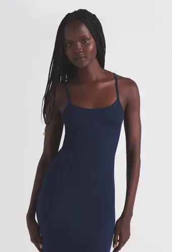 SKIMS Cotton Rib Long Cami Dress in Navy, Size XXS