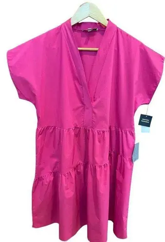 Sandra Darren NWT Nordstrom Asymmetric Tiered Dress Short Sleeve, Hot Pink Large