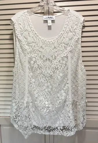 Back In The Saddle White Crochet Lined Sleeveless Top Size 2XL Scoop Neck Boho
