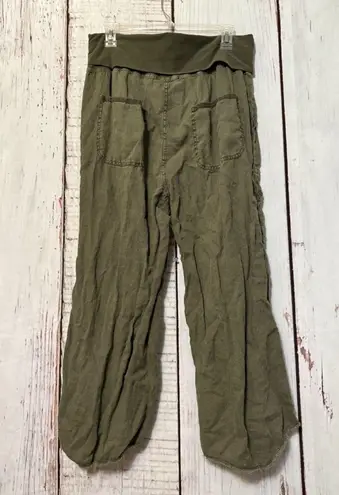 XCVI Pasquel Pant Raw Hem Wide Leg 100% Linen Pull On Foldwaist Green Size Large