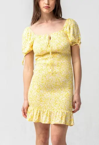 Lost + Wander Sweet Summer Daze Dress LARGE Floral Smocked Ruffle Peasant Mini