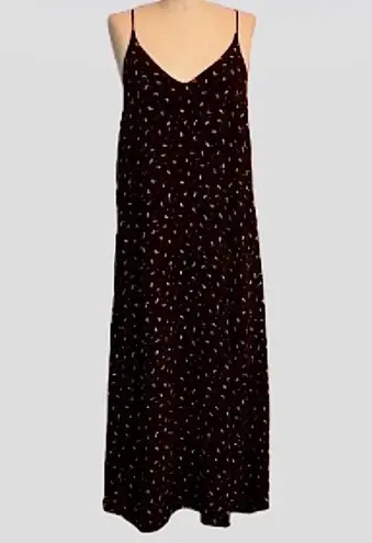 Pins and Needles Deep V Black Floral Midi Spaghetti Strap Racer Back Slip Dress