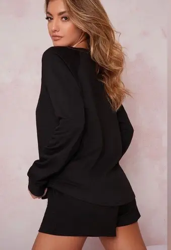So Cozy Long Sleeved Drawstring Short Lightweight Lounge Set in Black