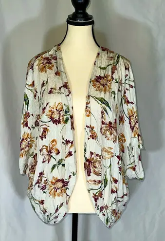 Style Rack LA • Women’s Open Kimono Shacket White Floral Dolman Batwing Sz. Sm