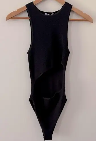 ZARA New  Ribbed Stretch Knit Cutout Front Bodysuit Black Size M/L