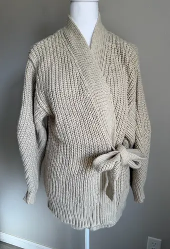 ZARA NWT  Cream Chunky Knit Attached Belt Open Cardigan Womens M Preppy - Image 1