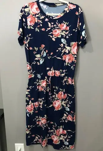 Simier Fariry Women's Hide Belly Blouson Knee Length Dress with Pockets XL