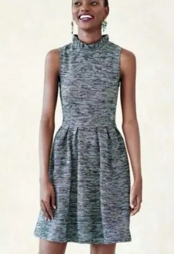 Ganni Anthropologie Pinnacle Dress Tweed Pleats Ruffle Neck Sleeveless Sz XS GUC