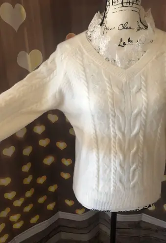 Floral Lace sweater cable knit creamy white long sleeve Size XS