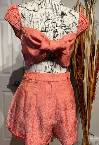 LPA NWOT Revolve Shorts Matching Set Sorbet Brocade Jacquard Print Bright Crop High Rise Shiny Jane Pia