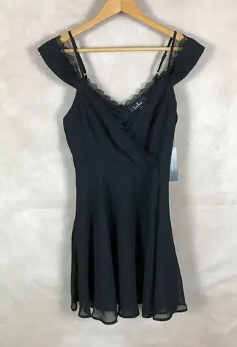 Lulus Black Chiffon Mini Dress Off The Shoulder Surplice Cocktail Dress NWT XS