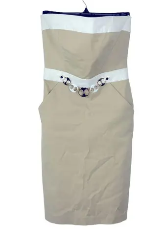 Milly of New York Khaki Strapless Dress with Removable Chain Belt Size 2 Tan