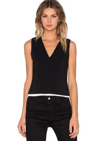 ALC Frank new A.L.C. ᪥ Cutaway Hem Contrast Silk V Neck Sleeveless Tank Top ᪥ Black White