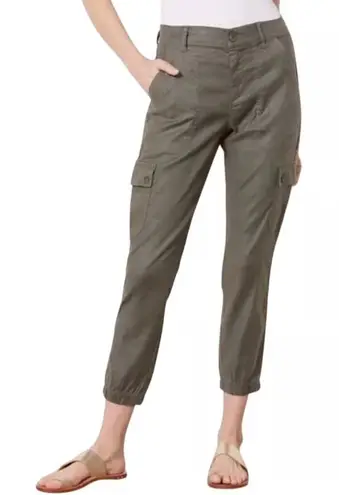 Evereve Olive Linen Green Cargo Pants Women's Size 27 Ankle Jogger Casual