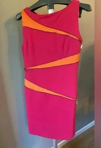 Adrienne Vittadini HOT PINK & ORANGE ZIPPER DRESS SIZE 4