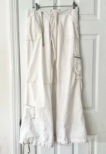 Abercrombie & Fitch Abercrombie Vintage Y2K White Cargo Tan Trim Drawstring Parachute Pants 4