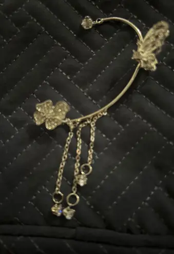 Butterfly Flower Left Ear Cuff Climber Earrings Gold Tone Dangle Chain